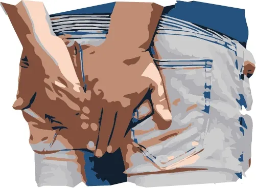 Hands reaching back from anal itching and burning