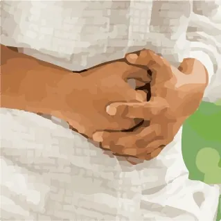 Hands pressed to the stomach with constipation cramping